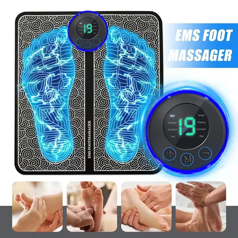 Foot Massger Sole Massage Pad Feet Muscle Stimulation 8 Modes 19 Level Relaxation USB Charging